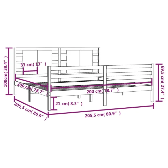 Cadre de lit sans matelas 200x200 cm bois massif de pin