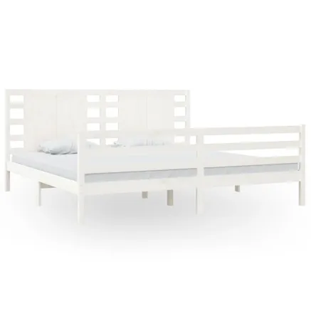 Cadre de lit sans matelas blanc 200x200 cm bois massif de pin 2