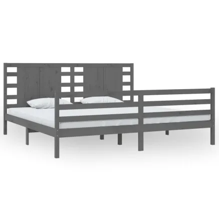 Cadre de lit sans matelas gris 200x200 cm bois massif de pin 2