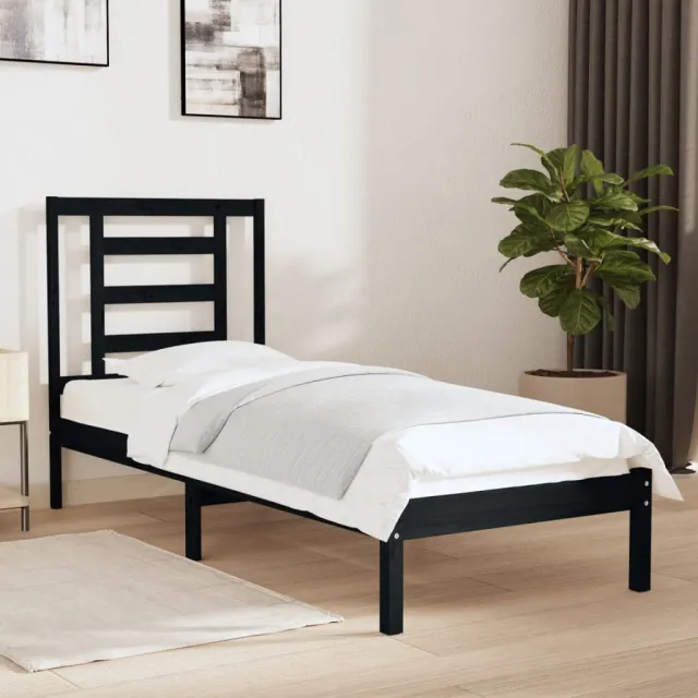 Cadre de lit sans matelas noir 75x190 cm bois massif