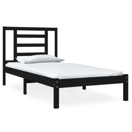 Cadre de lit sans matelas noir 75x190 cm bois massif 2