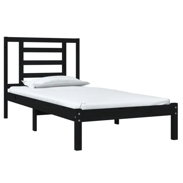 Cadre de lit sans matelas noir 75x190 cm bois massif