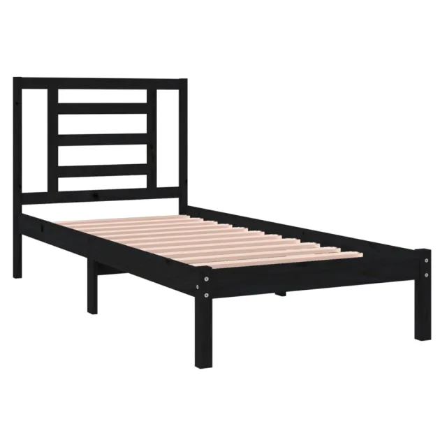 Cadre de lit sans matelas noir 75x190 cm bois massif