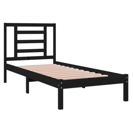Cadre de lit sans matelas noir 75x190 cm bois massif