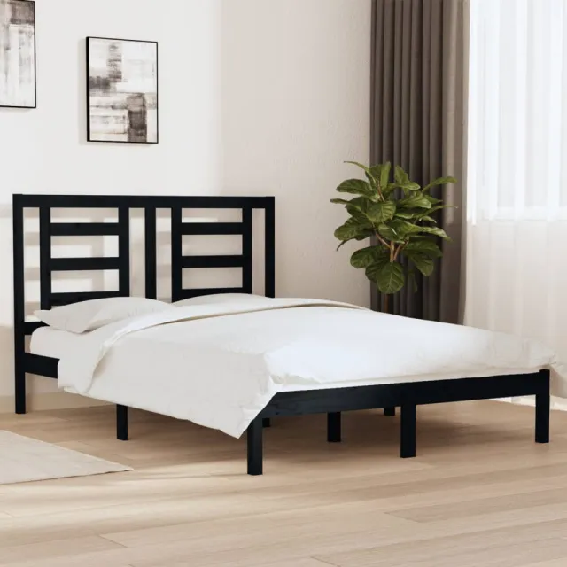 Cadre de lit sans matelas noir 140x190 cm bois de pin massif