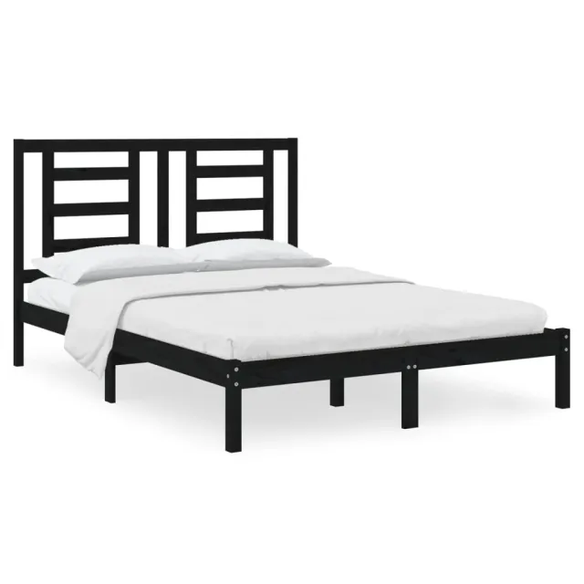 Cadre de lit sans matelas noir 140x190 cm bois de pin massif