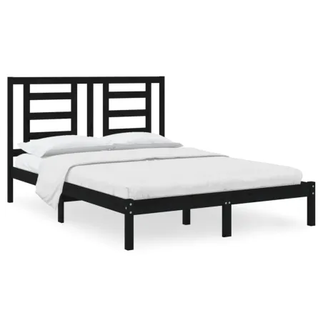 Cadre de lit sans matelas noir 140x190 cm bois de pin massif