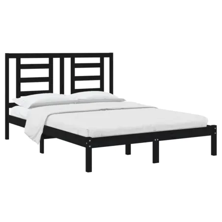 Cadre de lit sans matelas noir 140x190 cm bois de pin massif