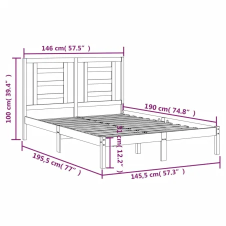 Cadre de lit sans matelas noir 140x190 cm bois de pin massif