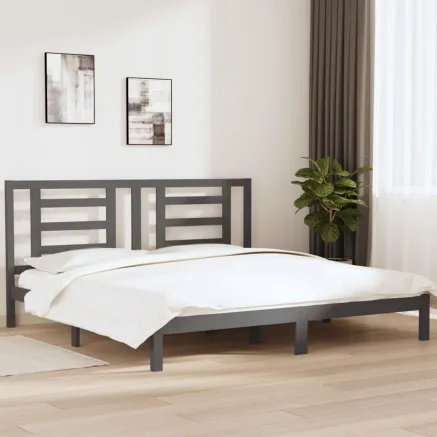 Cadre de lit sans matelas gris 200x200 cm bois massif de pin