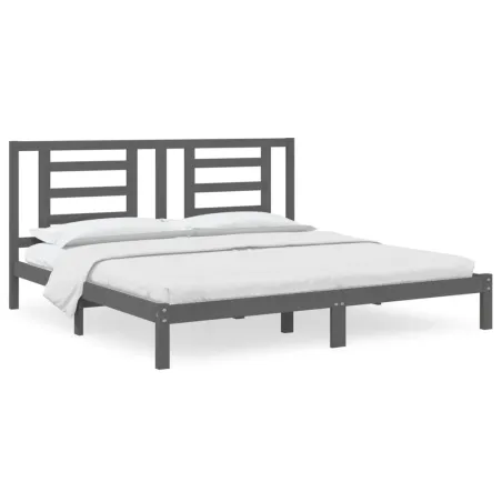 Cadre de lit sans matelas gris 200x200 cm bois massif de pin