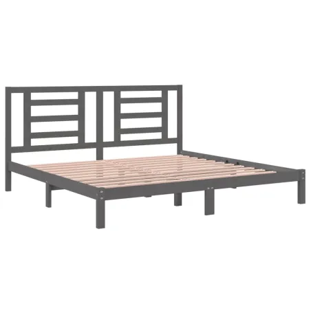 Cadre de lit sans matelas gris 200x200 cm bois massif de pin