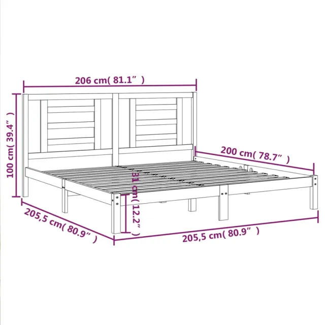Cadre de lit sans matelas gris 200x200 cm bois massif de pin