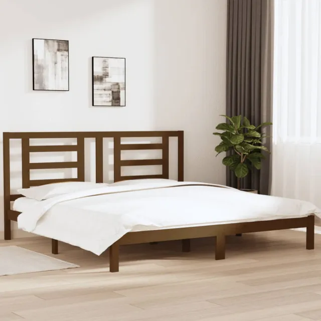 Cadre de lit sans matelas marron miel 200x200cm bois pin massif