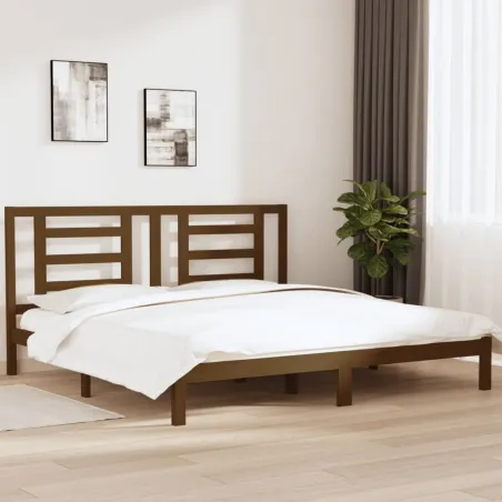Cadre de lit sans matelas marron miel 200x200cm bois pin massif