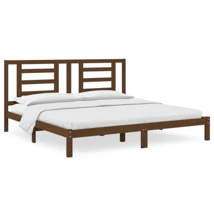 Cadre de lit sans matelas marron miel 200x200cm bois pin massif 2