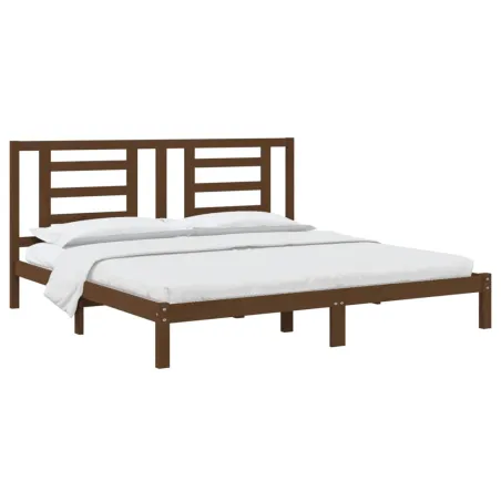 Cadre de lit sans matelas marron miel 200x200cm bois pin massif