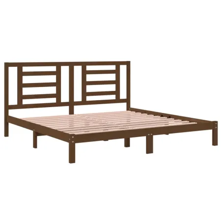 Cadre de lit sans matelas marron miel 200x200cm bois pin massif