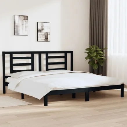 Cadre de lit sans matelas noir 200x200 cm bois massif de pin