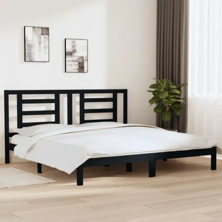 Cadre de lit sans matelas noir 200x200 cm bois massif de pin