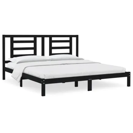 Cadre de lit sans matelas noir 200x200 cm bois massif de pin 2