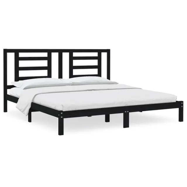 Cadre de lit sans matelas noir 200x200 cm bois massif de pin