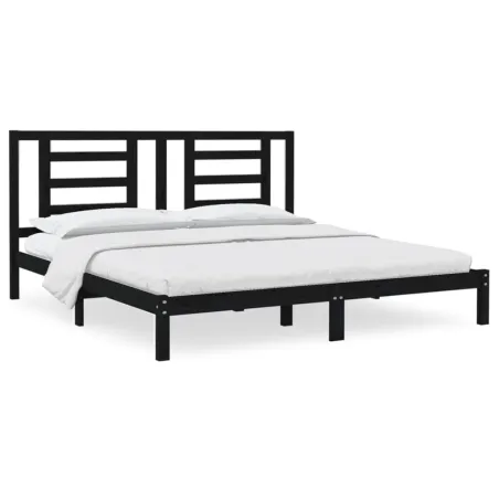 Cadre de lit sans matelas noir 200x200 cm bois massif de pin