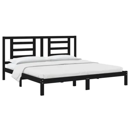 Cadre de lit sans matelas noir 200x200 cm bois massif de pin