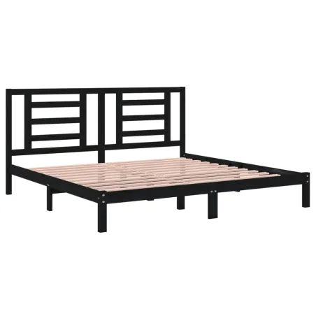 Cadre de lit sans matelas noir 200x200 cm bois massif de pin