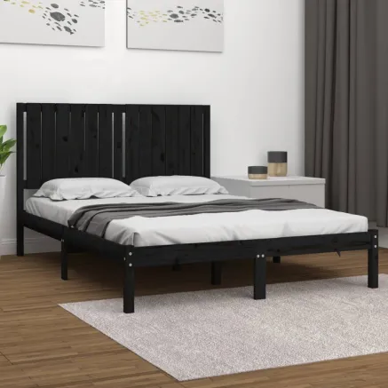 Cadre de lit sans matelas noir 140x190 cm bois de pin massif