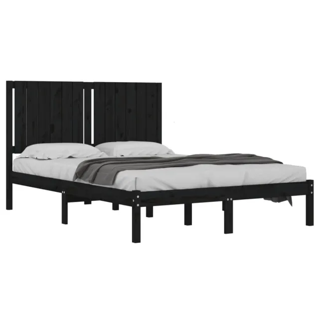 Cadre de lit sans matelas noir 140x190 cm bois de pin massif