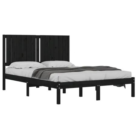 Cadre de lit sans matelas noir 140x190 cm bois de pin massif