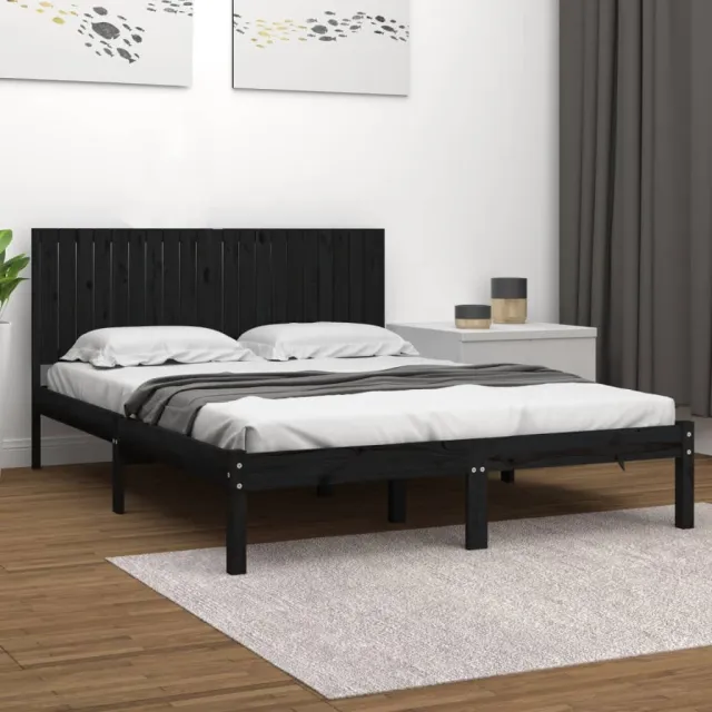 Cadre de lit sans matelas noir 200x200 cm bois massif de pin