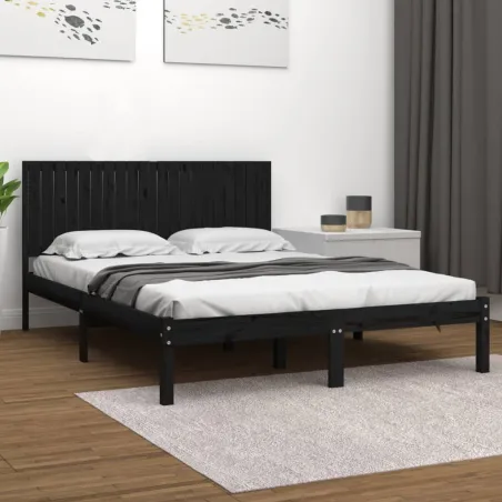 Cadre de lit sans matelas noir 200x200 cm bois massif de pin