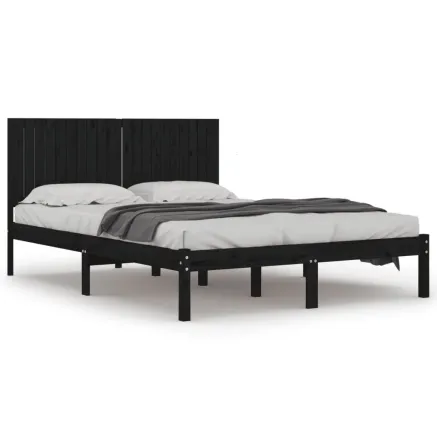 Cadre de lit sans matelas noir 200x200 cm bois massif de pin 2