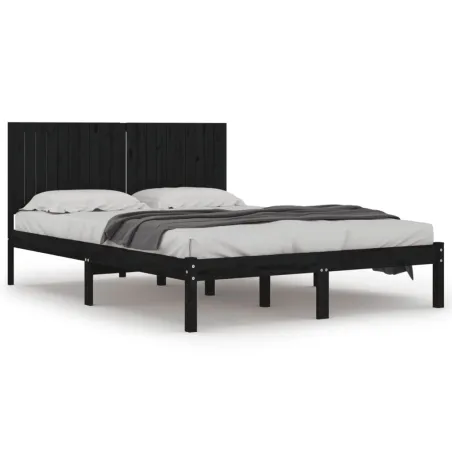 Cadre de lit sans matelas noir 200x200 cm bois massif de pin