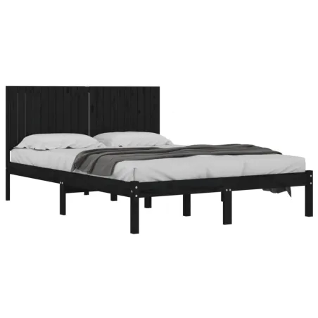 Cadre de lit sans matelas noir 200x200 cm bois massif de pin