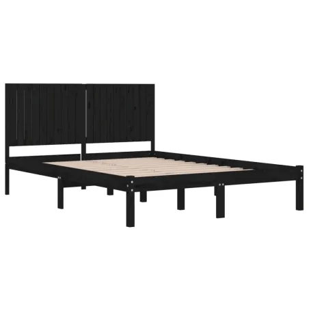 Cadre de lit sans matelas noir 200x200 cm bois massif de pin