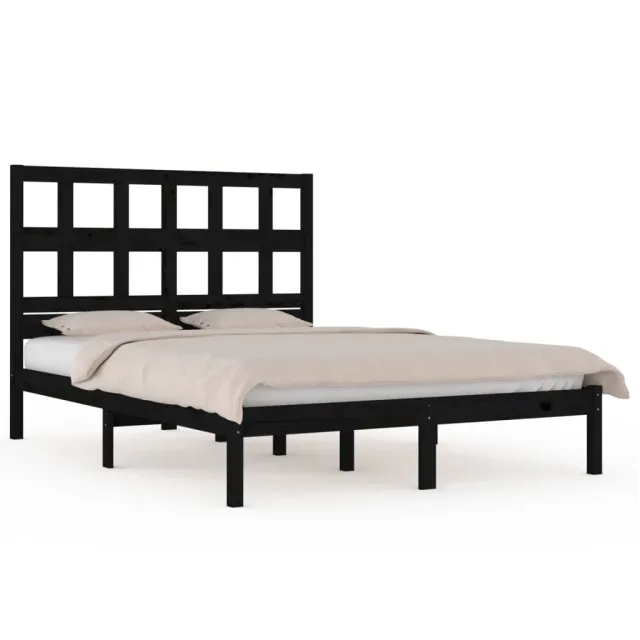 Cadre de lit sans matelas noir 140x190 cm bois de pin massif