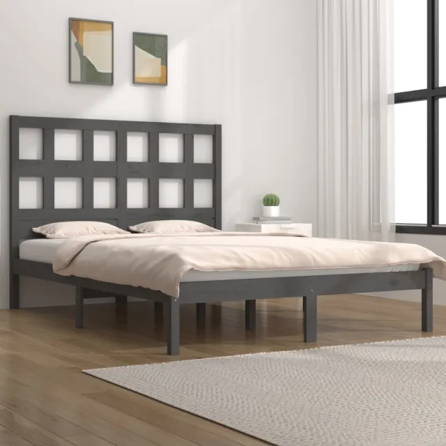 Cadre de lit sans matelas gris 200x200 cm bois massif de pin