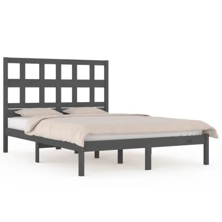 Cadre de lit sans matelas gris 200x200 cm bois massif de pin