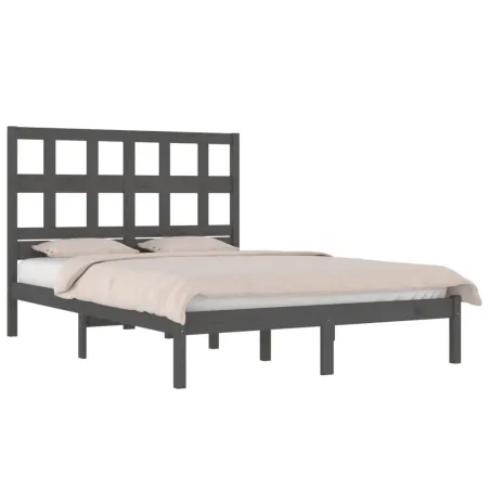 Cadre de lit sans matelas gris 200x200 cm bois massif de pin