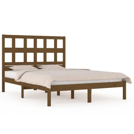 Cadre de lit sans matelas marron miel 200x200cm bois pin massif 2