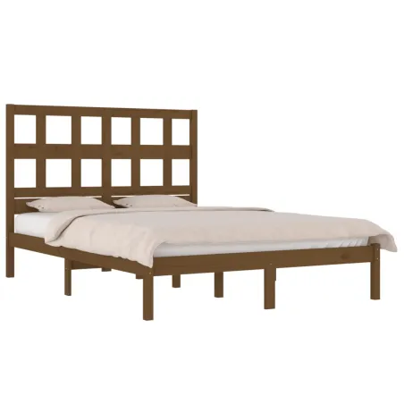 Cadre de lit sans matelas marron miel 200x200cm bois pin massif