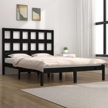 Cadre de lit sans matelas noir 200x200 cm bois massif de pin