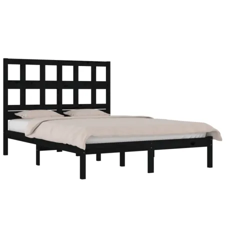 Cadre de lit sans matelas noir 200x200 cm bois massif de pin