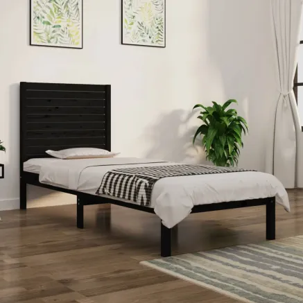 Cadre de lit sans matelas noir 75x190 cm bois massif