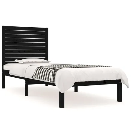 Cadre de lit sans matelas noir 75x190 cm bois massif 2