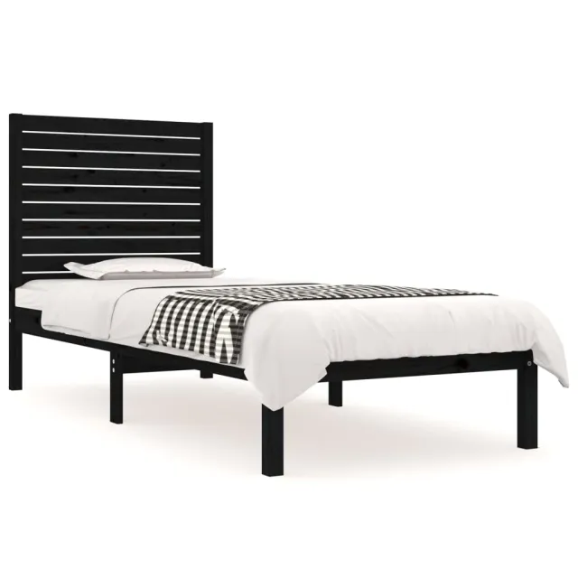 Cadre de lit sans matelas noir 75x190 cm bois massif