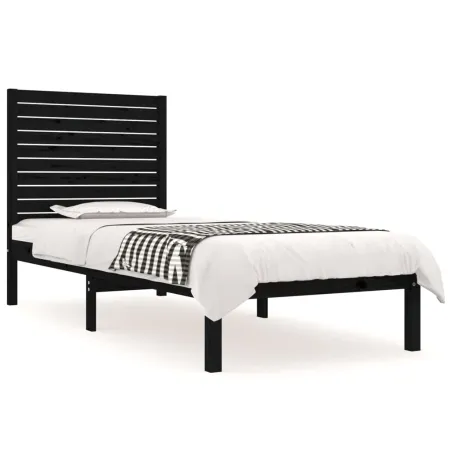 Cadre de lit sans matelas noir 75x190 cm bois massif
